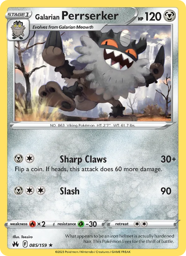 Galarian Perrserker 085 · Crown Zenith